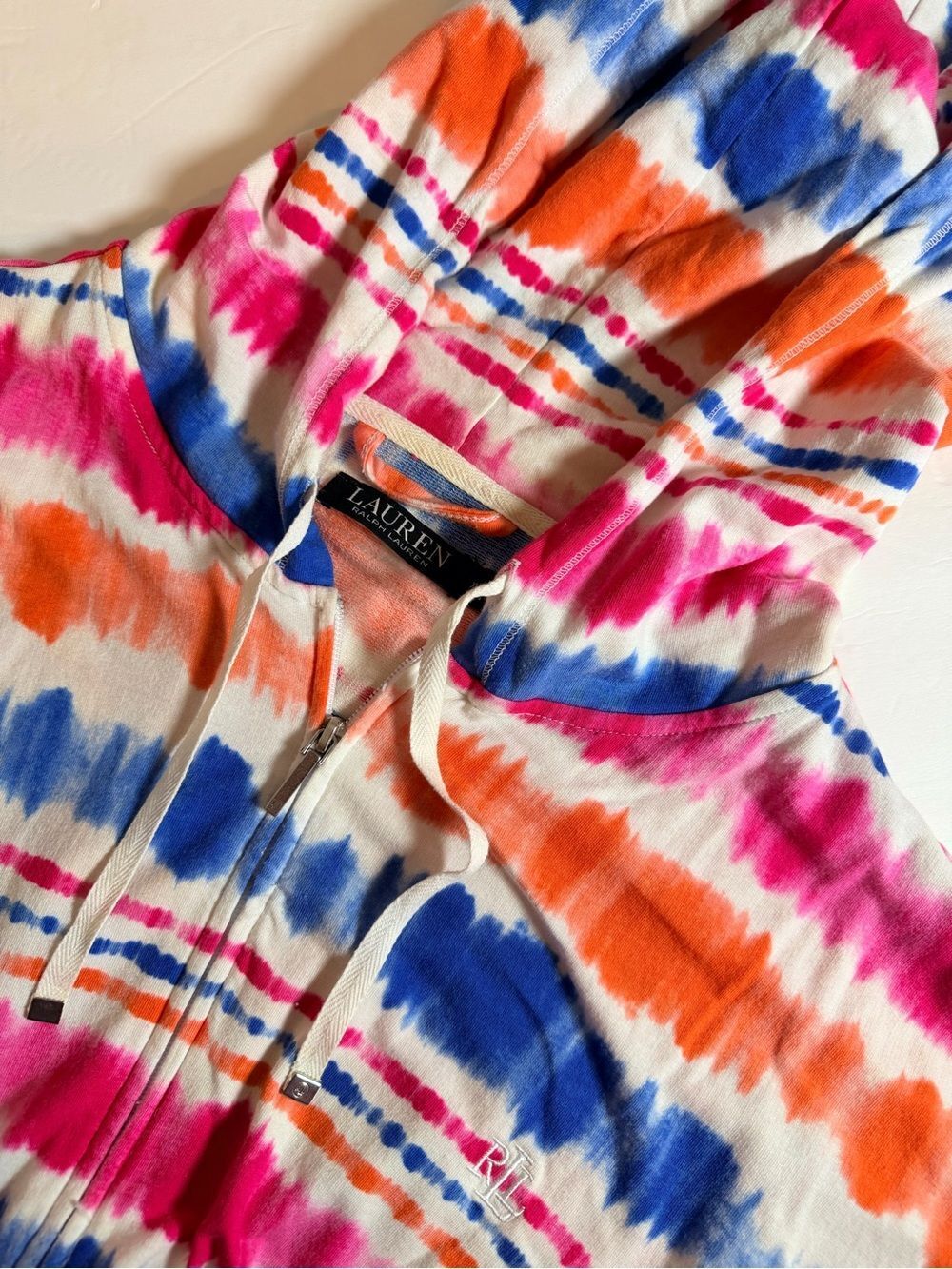 Lauren Ralph Lauren Tie Dye Zip Front Lounge Dress Cover Up XL Pink Blue Orange